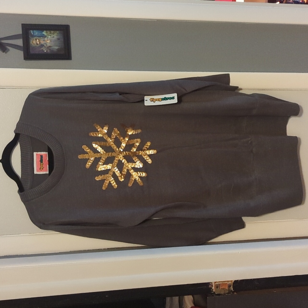 Gray Tipsy Elves Sequin Snowflake Tunic or Dress, XL